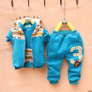  male and female children's clothing 2012 new Autumn baby sweater vest + jacket + trousers Parure